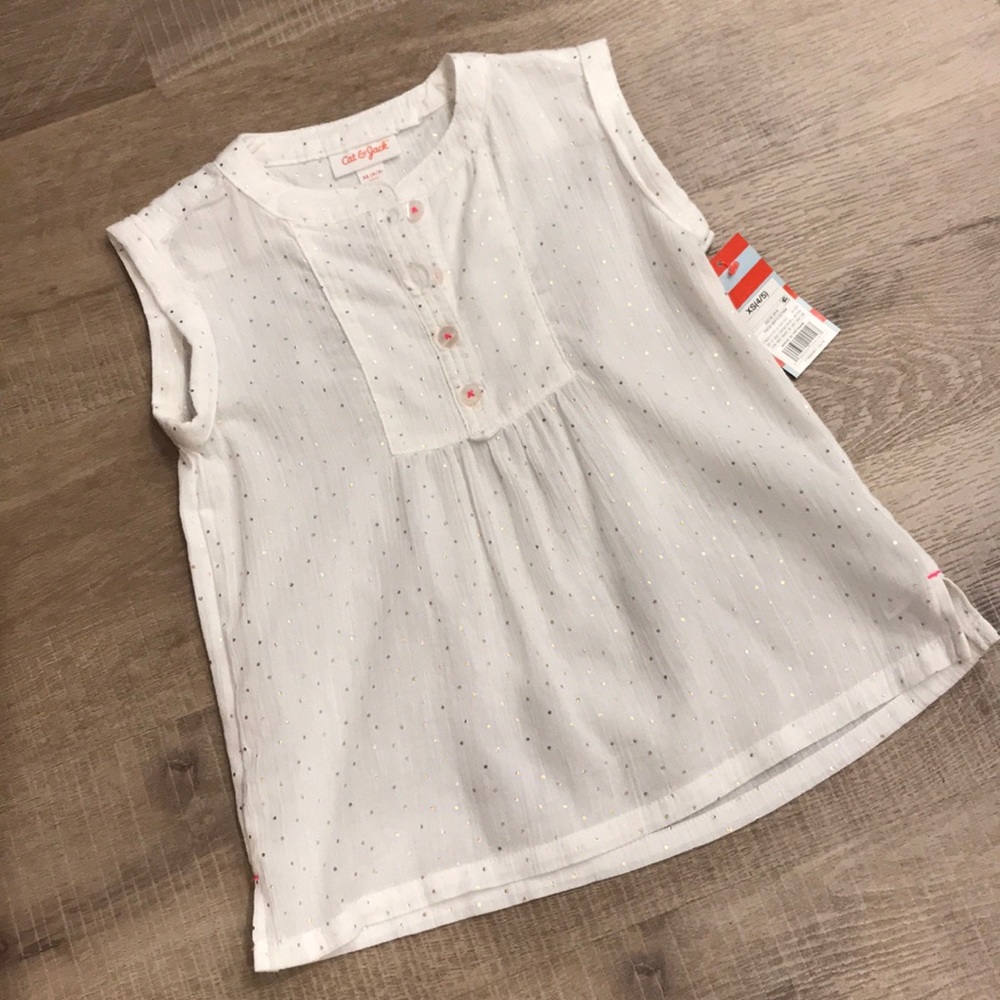 Size 4/5 Girls Cat & Jack White Top w/ Gold - NWT